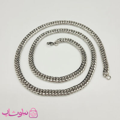 خرید گردنبند مردانه مدل کارتیه استیل نقره ای طول 60 سانت عرض 6 میل