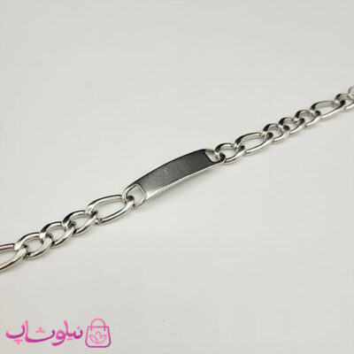 خرید دستبند مردانه مدل فیگارو پلاک دار نقره ای رنگ