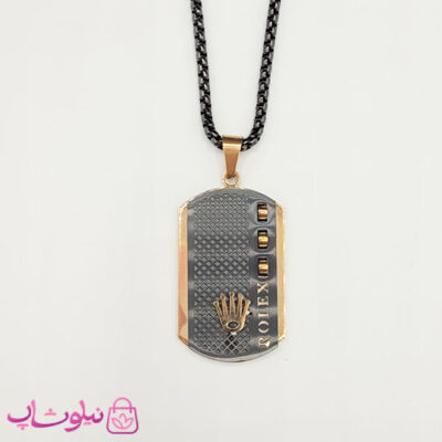 گردنبند مردانه طرح رولکس استیل رزگلد مشکی