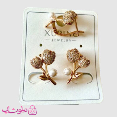 خرید گوشواره زنانه ژوپینگ مدل گل نگیندار و مروارید