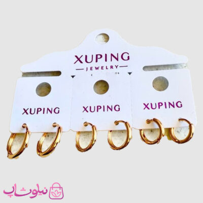 خرید پک گوشواره ژوپینگ مدل حلقه ای ساده طلایی (سه جفت)