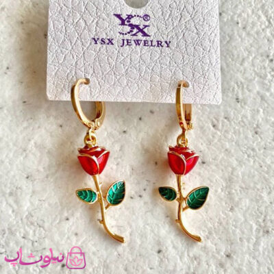 گوشواره زنانه YSX مدل گل رز قرمز