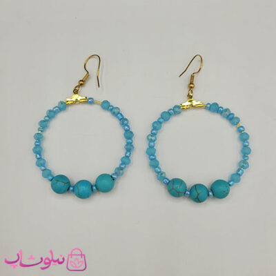 گوشواره زنانه دستساز برند N&SH مدل سنگ فیروزه دایره ای