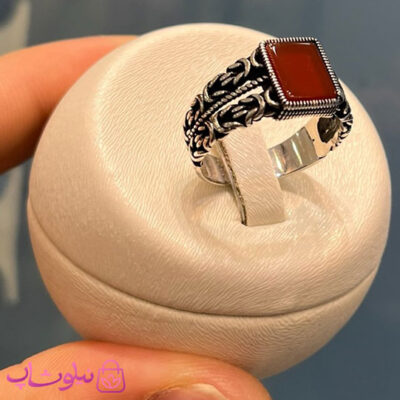 خرید انگشتر مردانه نقره وارداتی عیار 925 مدل سنگ عقیق قرمز مربعی