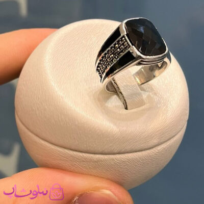 خرید انگشتر مردانه نقره وارداتی عیار 925 مدل اونیکس مشکی تراشدار