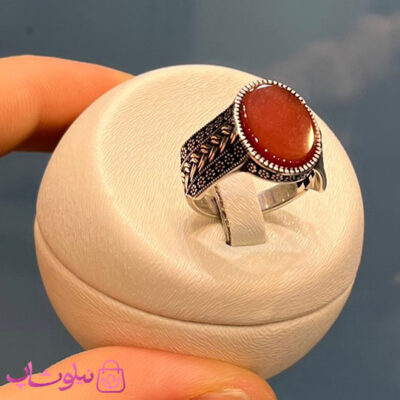 خرید انگشتر مردانه نقره وارداتی عیار 925 مدل سنگ عقیق قرمز بیضی