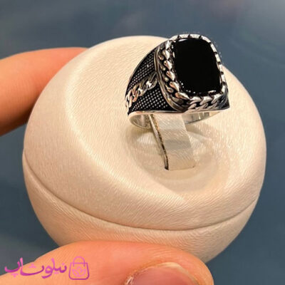 انگشتر مردانه نقره وارداتی عیار 925 مدل سنگ اونیکس مشکی مستطیلی