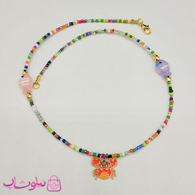 خرید گردنبند زنانه دستساز پینترستی برند N&SH با منجوق های رنگی مدل خرچنگ و ماهی