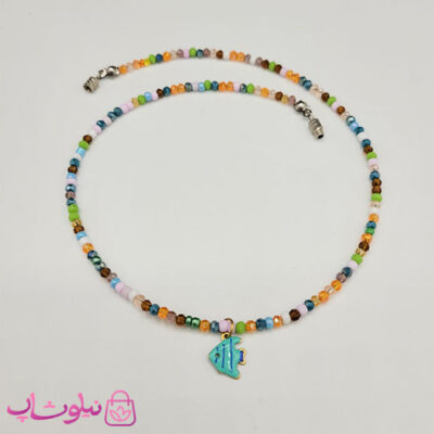 خرید گردنبند زنانه دستساز پینترستی برند N&SH با منجوق های رنگی مدل ماهی آبی