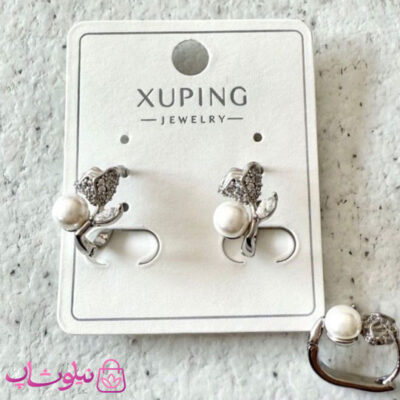 خرید گوشواره زنانه ژوپینگ نقره ای رنگ مدل گل و مروارید