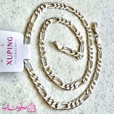 خرید زنجیر ژوپینگ فیگارو نقره ای رنگ طول 50 سانت و عرض 6 میل