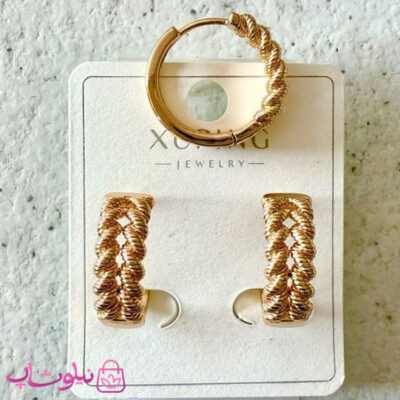 خرید گوشواره حلقه ای زنانه ژوپینگ طرحدار طلایی رنگ