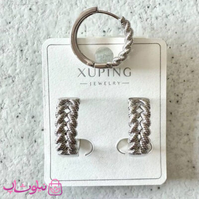 خرید گوشواره حلقه ای زنانه ژوپینگ طرحدار نقره ای رنگ