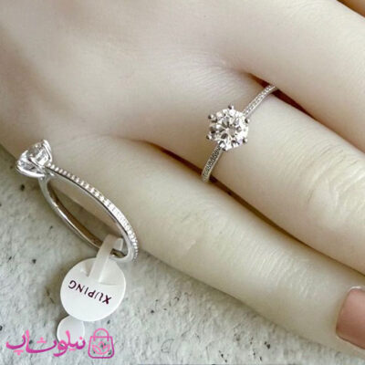 خرید انگشتر زنانه ژوپینگ طرحدار نقره ای مدل سولیتر