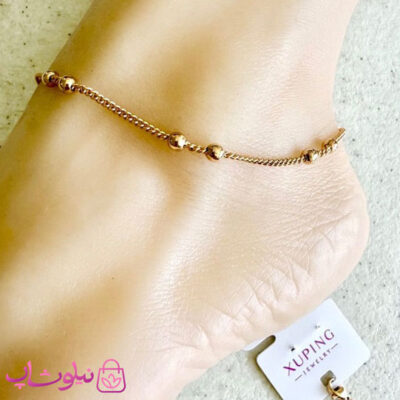 خرید پابند زنانه ژوپینگ مدل توپی دوبل طلایی رنگ