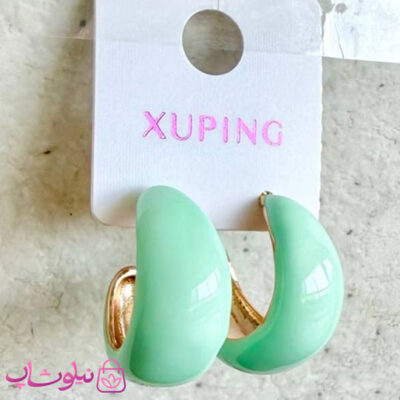 گوشواره حلقه ای ژوپینگ طلایی رنگ مدل سبز پاستیلی